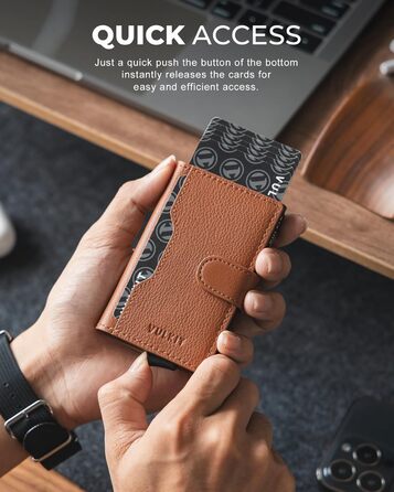 Чоловіче картхолдер VULKIT з RFID блокуванням, шкіряний, на 3 картки та віконце для ID, з магнітною застібкою, червоний (справжня шкіра Litchi)