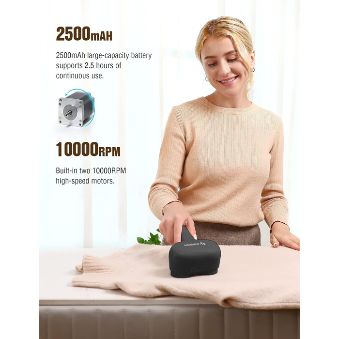 Електричний видалення ворсу VASSON для одягу, меблів, диванів. Бездротовий, для видалення пілінгу, чорний