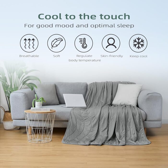 Laneetal легка літня охолоджуюча ковдра Arc-Chill Q-Max >0,45, самохолодна, сіра, 200x220 см, для спальні, дивана, подорожей