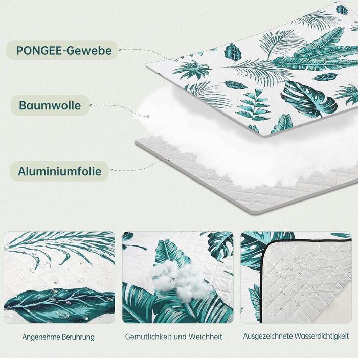 Плед для пікніка HAUSPROFI 200x300 см, водонепроникний, ізольований, зелений з квітковим малюнком. Для пляжу, кемпінгу, з ручкою та кілочками