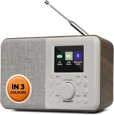 Портативне цифрове радіо MD3 DAB/DAB+/FM з Bluetooth, динаміком та навушниками, 40 станцій, будильник, годинник, таймер, кольоровий дисплей, живлення від батарейок та мережі (корпус з ясеневого дерева)
