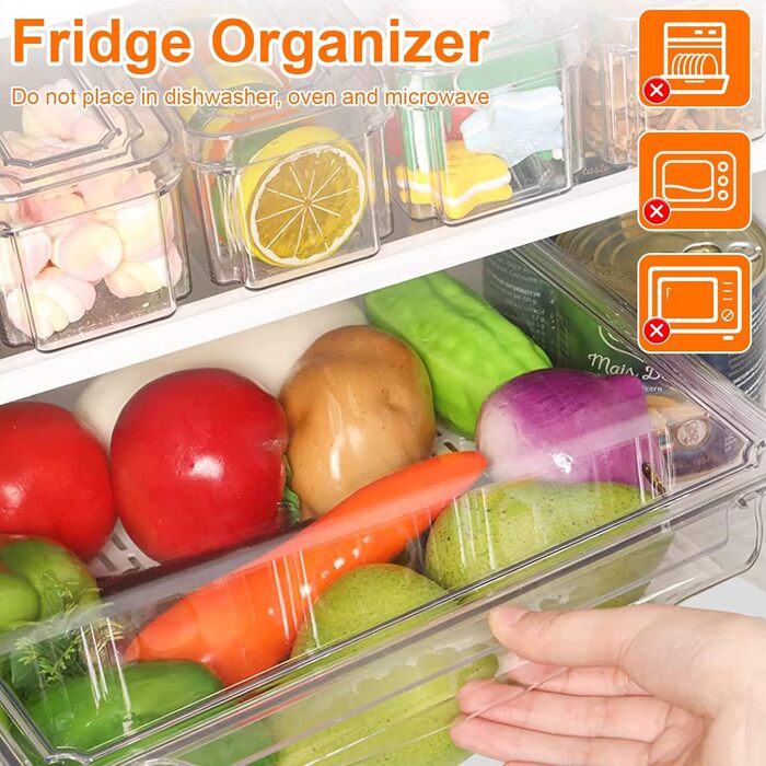 Refrigerator Organizer Set, 6-Piece Organizer Boxes for Refrigerator with Lids, Transparent Refrigerator Boxes Stackable, Storage Boxes for Refrigerator for Kitchen Cabinets (Model 1)