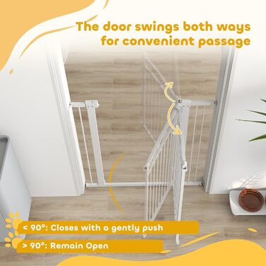 PawHut Бар'єр для собак, ворота з регульованою шириною 76-104 см, захисний ґрат для собак з 2 розширеннями, подвійний замок та маленькі дверцята для сходів та дверей, білий