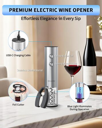 Електричний відкривачка вин CIRCLE JOY 6-в-1 з зарядною станцією, набір з нержавіючої сталі, з різаком фольги та вакуумними закривачами