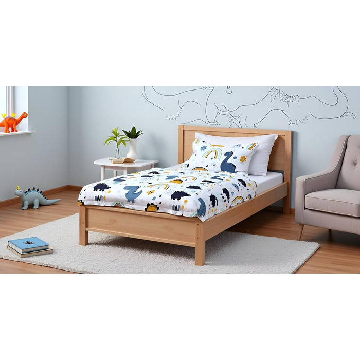 Комплект постільної білизни для ліжечка малюка Kinderbettwäsche: комплект постільної білизни для дитячого ліжечка з бавовни, розмір 100x135 см та 40x60 см, з динозаврами (Dinosaurier Dino), сертифікат Öko-Tex Standard для хлопчиків та дівчаток