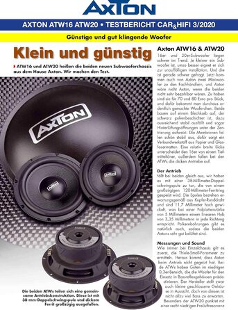 Сабвуфер AXTON ATW16 16 см для авто, 2x2 Ом, 75 Вт RMS, басовий динамік