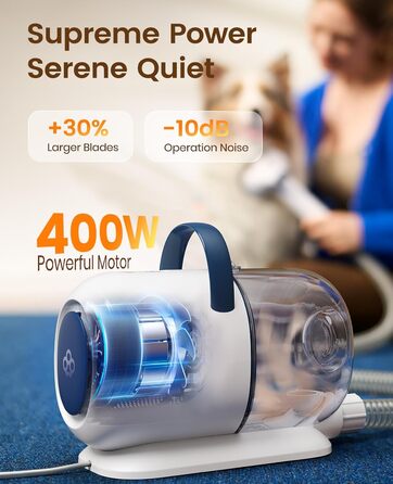 Машинка для стрижки собак Oneisall з пилососом, потужність 12000 Па, видаляє 99.99% шерсті, тиха, для собак та котів, 7 насадок