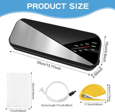 Вакуумний апарат Colexy 6-в-1: пакувальник продуктів, 80 kPa, для сухих та вологих продуктів, з фольгою та шлангом, чорний