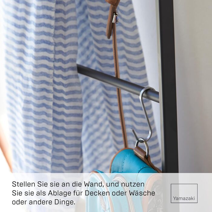 Yamazaki 2813 TOWER Leaning Clothes Rack, Black, Steel/Wood, Minimalist, 45 x 24 x 160 cm