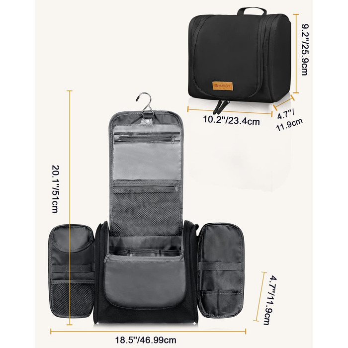 Чоловіча та жіноча косметичка для подорожей, водонепроникна сумка-органайзер для косметики з гачком, чорна