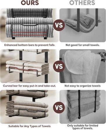 Настінний тримач для рушників у ванну кімнату, без свердління, 6-ступенева наддверна полиця для рушників, багаторівневий органайзер для рушників на двері, чорний, великий