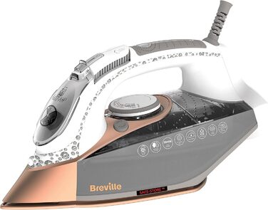 Праска Breville Powersteam 2600W з керамічною підошвою, 220 г паровий удар, вертикальний струмінь 50 г/хв, автовимкнення, білий/блакитний