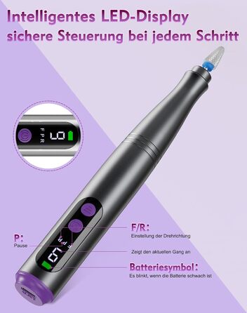 Електричний набір для манікюру та педикюру Nagelfräser: 12 в 1, бездротовий, 9 швидкостей, для гелю та акрилу