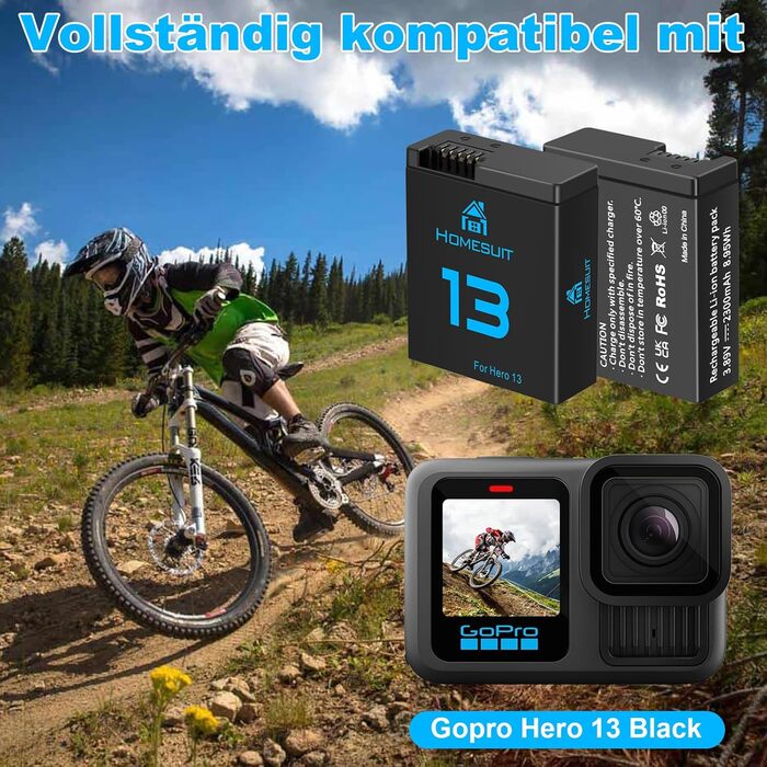 Набір акумуляторів та зарядного пристрою для GoPro Hero 13 Black: 3 акумулятори 2300mAh та швидке зарядне пристрій USB Type-C PD3.0 (2/3 шт.)
