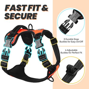 Нашийник для собак VIVAGLORY Easefit, антинатяг, з ручкою, для прогулянок та тренувань, м'який, антивислизаючий, для собак середнього розміру (XL, обхват грудної клітки 76-99 см, помаранчевий)