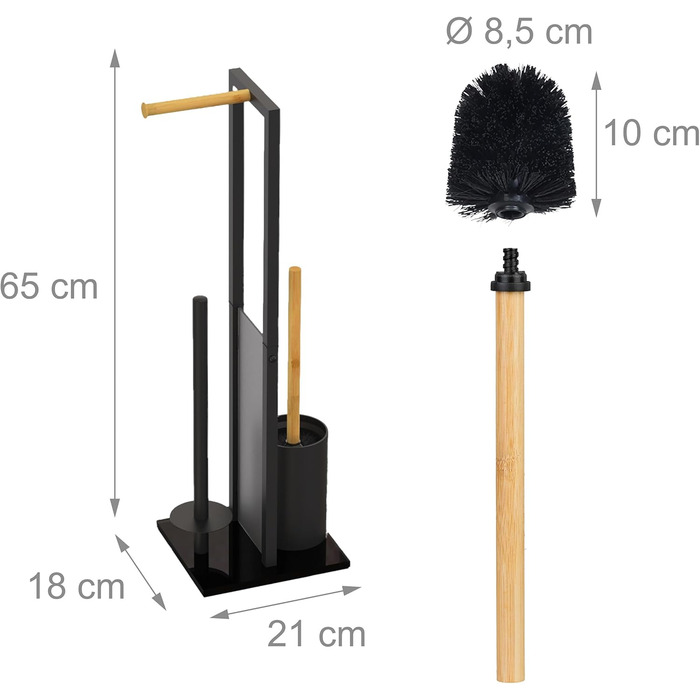 Набір для туалету Relaxdays: тримач туалетного паперу, щітка, відсік для рулонів, білий/натуральний колір