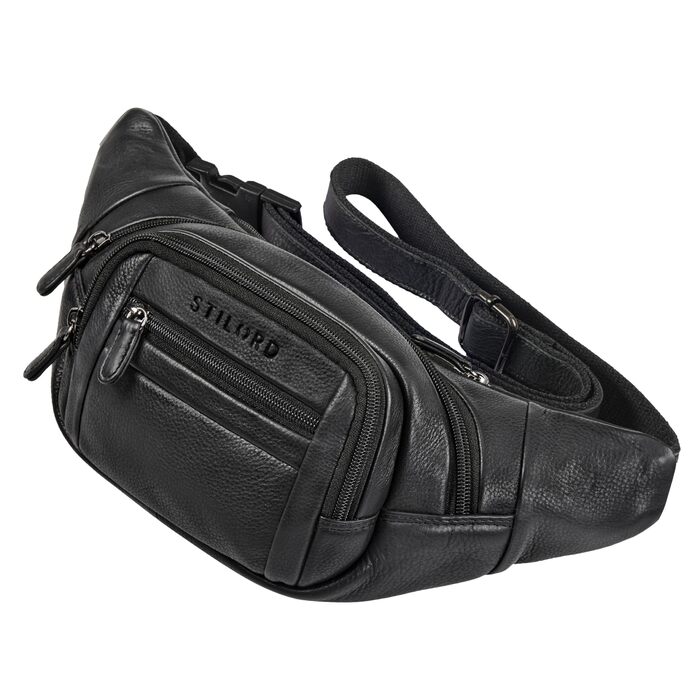 STILORD 'Dublin' Чоловіча поясна сумка з екошкіри великого розміру з багатьма відділеннями, водовідштовхуюча, захист від крадіжки. Чоловіча сумка на пояс XXL з екошкіри для подорожей, фестивалів, піших прогулянок, чорного кольору.
