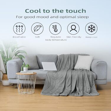 Laneetal легка літня охолоджуюча ковдра Arc-Chill Q-Max >0,45, самохолодна, сіра, 200x220 см, для спальні, дивана, подорожей