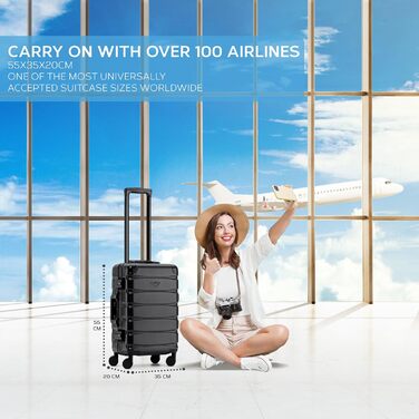 Чемодан Flight Knight Premium Travel - 8 коліс, алюмінієва рама, ABS корпус, 55x35x20 см, чорний