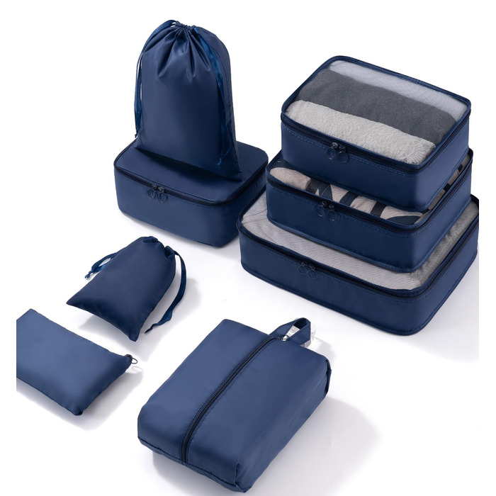 Органайзер для валізи Meowoo, набір 8 шт., Packing Cubes для подорожей та бізнесу, система зберігання багажу (Морська синя)