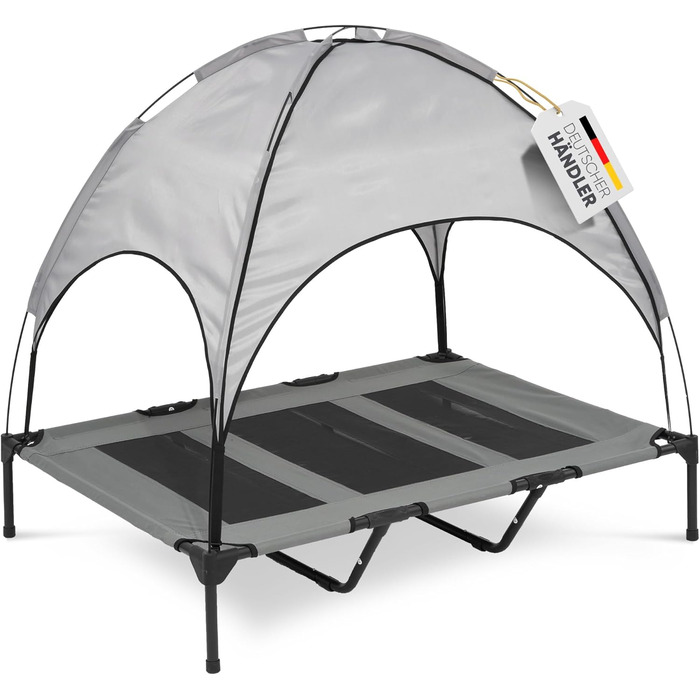 Підвищене лежання для собак з дахом, для саду та вулиці, XL, 122x91x23/114 см, сірий