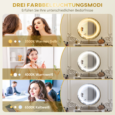 HOMCOM туалетний столик з LED-підсвічуванням, туалетка з регульованим дзеркалом, косметичний столик з 2 висувними ящиками, відкрита полиця, столик для макіяжу для спальні, 100 x 50 x 76 см, Білий | Aosom