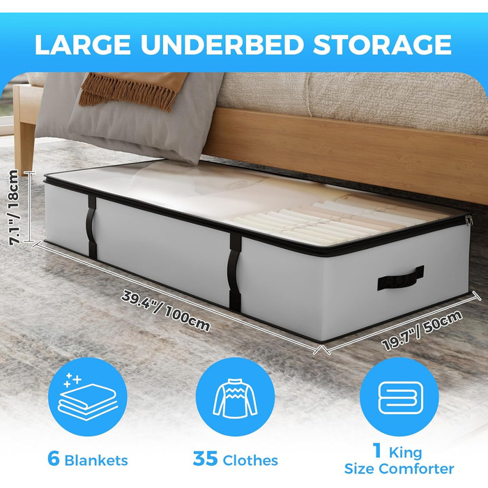 Органайзери для зберігання Oak & Tea 90L 4 шт. для взуття, одягу, під ліжко. Водонепроникні, з прозорою панеллю, 100x50x18 см