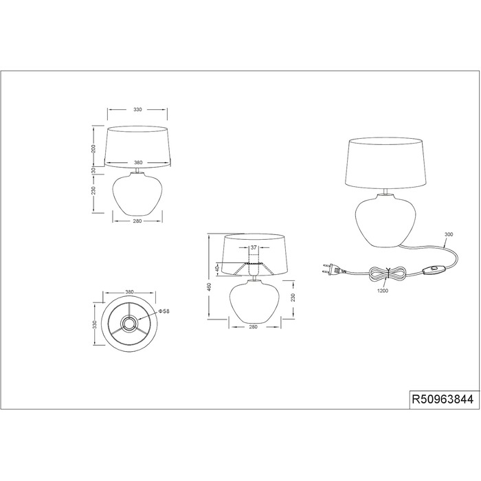 Торшер Reality Leuchten Lou R50961844: керамічний, коричневий, з абажуром кольору бежевого, висота 25 см (38 см), цоколь E14