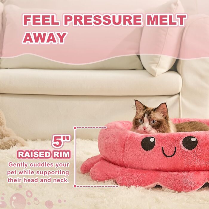 Кругле ліжко для собак та котів, рожеве, Boho стиль, XL, знімний коврик, ліжко-іграшка Октопус