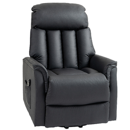 HOMCOM Electric Recliner TV Chair with Lift Assistance, Reclining Function, Massage Chair with Footrest, Side Pocket, Remote Control, for Living Room, up to 150 kg, Faux Leather, Black | Aosom
