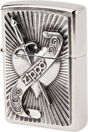 Бензинова запальничка Zippo Heart with Sword, латунь, стиль нержавійки