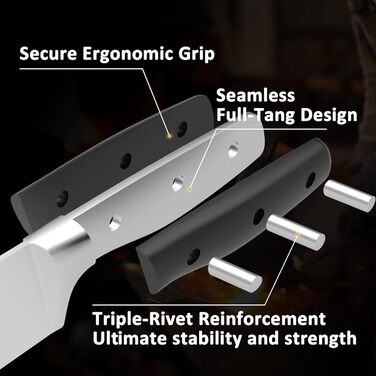 Набір ножів у блоці 13 предметів з нержавіючої сталі з ергономічними ручками, кухонний набір ножів, дерев'яний блок з шкіряним ремінцем