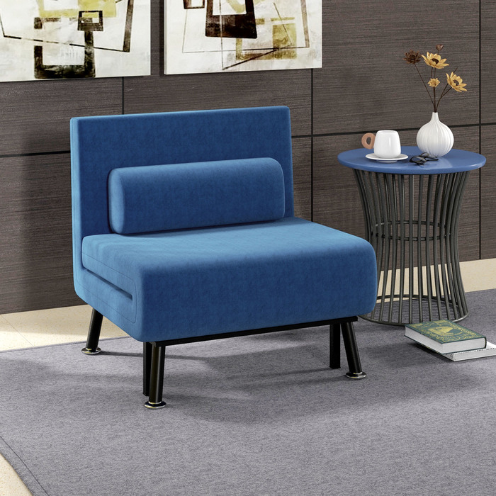 HOMCOM Sleeper Chair, Folding Bed with Bed Function, Back Cushion, Folding Recliner Chair with Linen Look, Adjustable Backrest, 75 x 70 x 75 cm, Dark Blue | Aosom