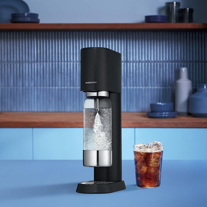 Sodastream Enso Premium – Сифон для газування води з нержавіючої сталі, чорний + CO2 балон 1л (пляшка в комплекті, придатна для миття в посудомийній машині)