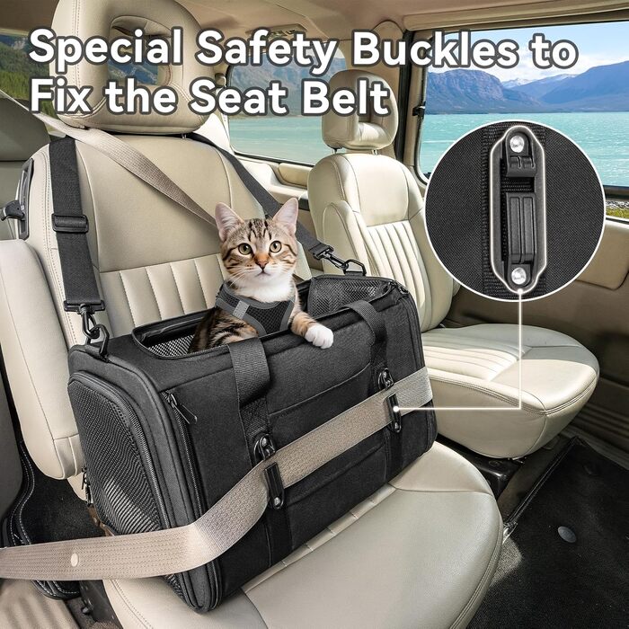 Транспортна переноска для котів та собак Petsfit - складана сумка-переноска для авто, чорна, M (45,5 x 28 x 28 см)