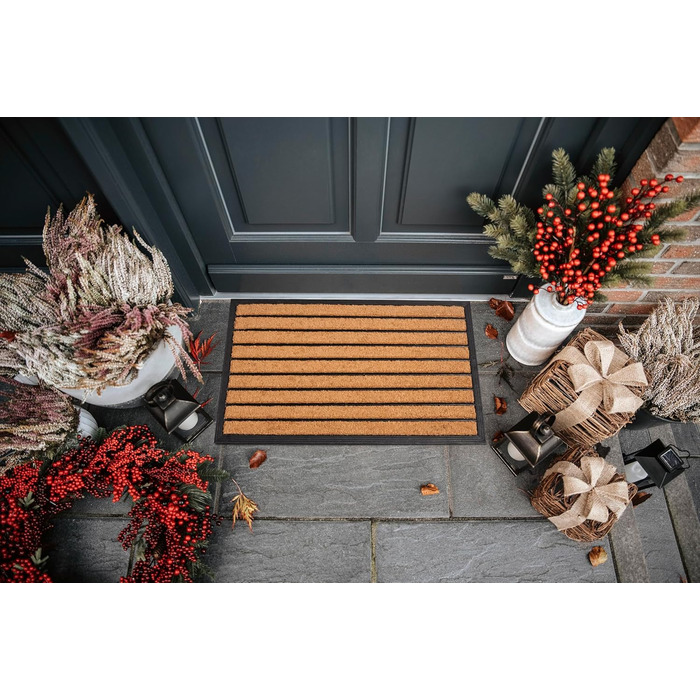 Килимок Hanse Home кокосовий для дому та вулиці 45x75 см (смуги) - вологостійкий, антиковзний килимок для входу, тераси, коридору