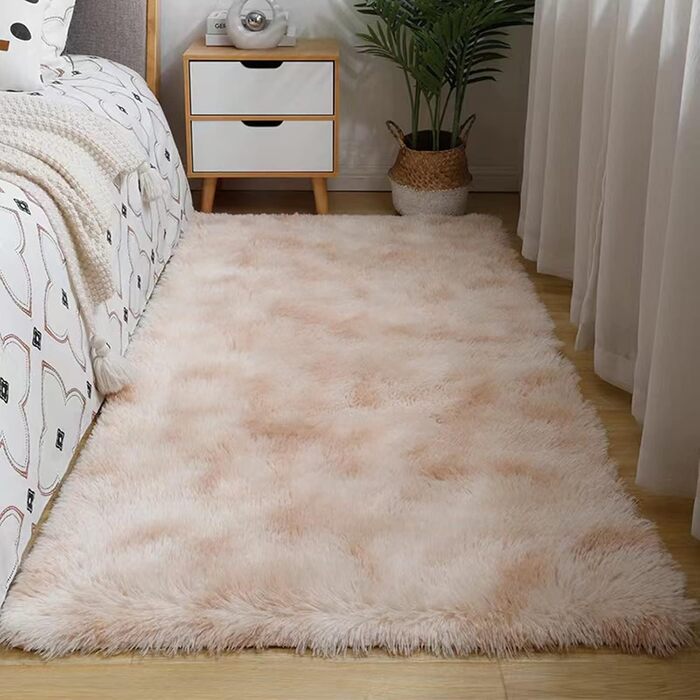 Штучний пухнастий килим NIULAA 120x160 см білий - для вітальні, спальні, коридору, підлогу біля ліжка | Штучний хутро, безворсовий