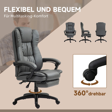 Vinsetto Office Chair Executive Swivel Chair with Footrest and Headrest, Ergonomic Chair, Vibration Desk Chair with Reclining Function, Massage Function, Faux Leather, Dark Grey, 68.5x68.5x113-121cm | Aosom