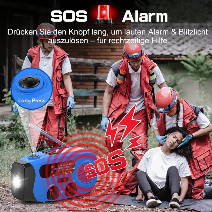Радіо-кринка Notfall Weltempfänger 4000 mAh (14800 mWh) з 3 кабелями, AM/FM/WB, SOS-сигнал, ліхтарик, блакитне аварійне радіо