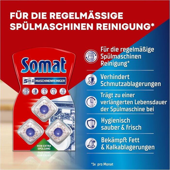 Очищувач для посудомийних машин SOMAT 5in1 Anti-Kalk, засоби для щомісячного чищення та догляду за пральною машиною, 3 шт