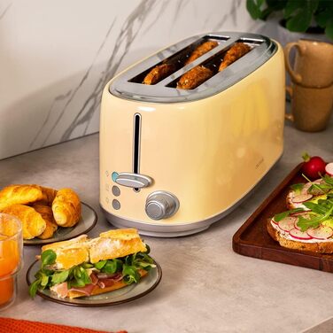 Тостер Cecotec Toaster 2 Scheiben Toast&Taste 1000 Retro Double: 980 Вт, 2 слоти, нержавіюча сталь, регулювання потужності, піддон для крихт, бежевий
