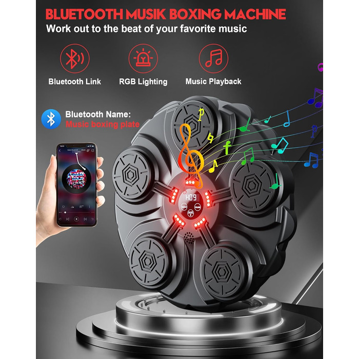 Adult Music Boxing Machine - LED Light Box Wall with Music Box, Boxing Gloves, Bluetooth Music Machine, 9 Adjustable Speeds for Kids
