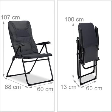 Крісло для кемпінгу Relaxdays COMFORT, з підлокітниками, регульоване, сіре