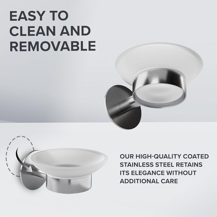 Настінна мильниця з нержавіючої сталі з підставкою та знімним скляним піддоном | для ванної кімнати та кухні