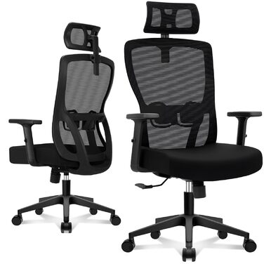 Ергономічне офісне крісло з регульованою спинкою та підголівником, до 150 кг, чорне X-Large