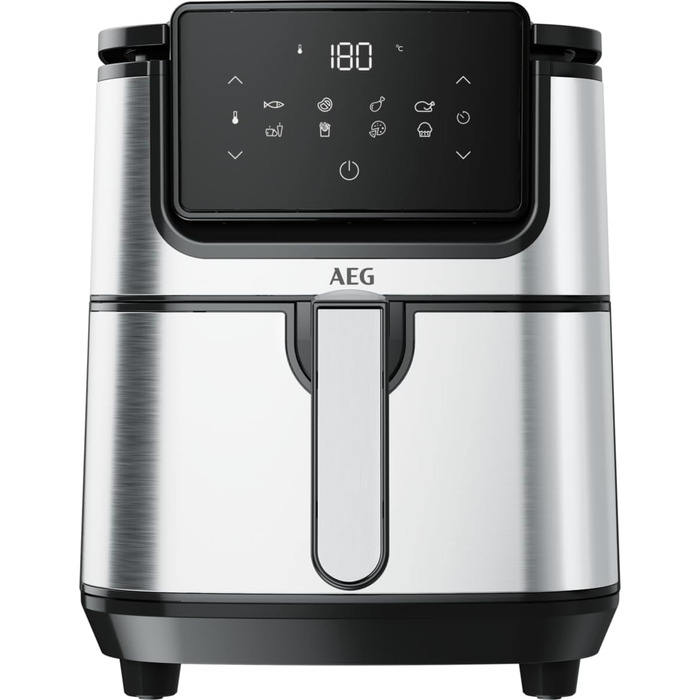 AEG AF6-1-4ST Hot Air Fryer / Frying / Grilling / Roasting / Baking with little to no oil / 8 programs / 3.5 l capacity / dishwasher safe / LED touch display / programmable / Stainless steel, Grey Stainless Steel 3.5l Capacity Series 6000