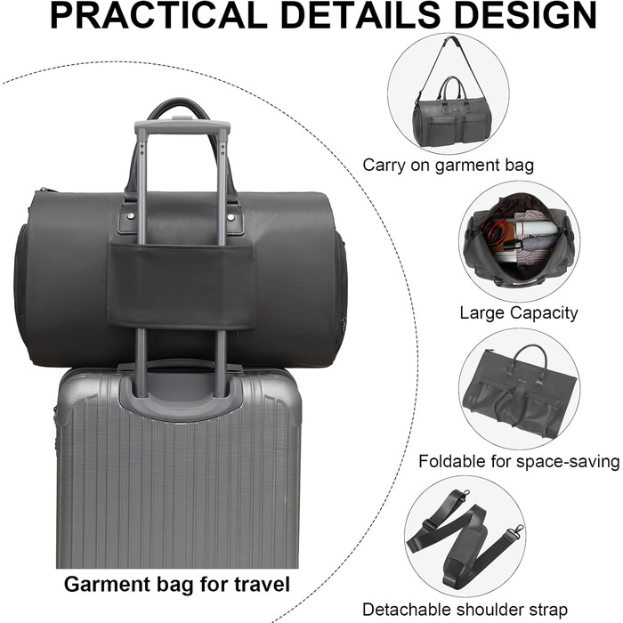 Modoker Convertible Garment Bag, Carry-on Luggage for Travel, Waterproof Garment Bag, Gifts for Men, Women, Business – 2-in-1 Hanging Suit, Duffel Bag, (A-gray)
