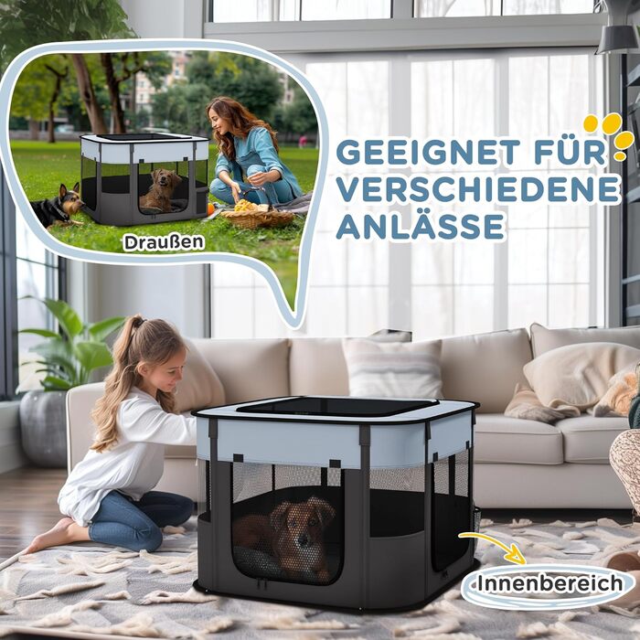 PawHut® Вольєр для цуценят, огорожа для собак, вольєр-загон, сірий, 74 x 60 x 45 см