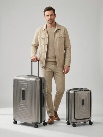 Набір пластикових валіз REDOLZ з б'юті-кейсом, 4 предмети, Coffee Grey Metallic