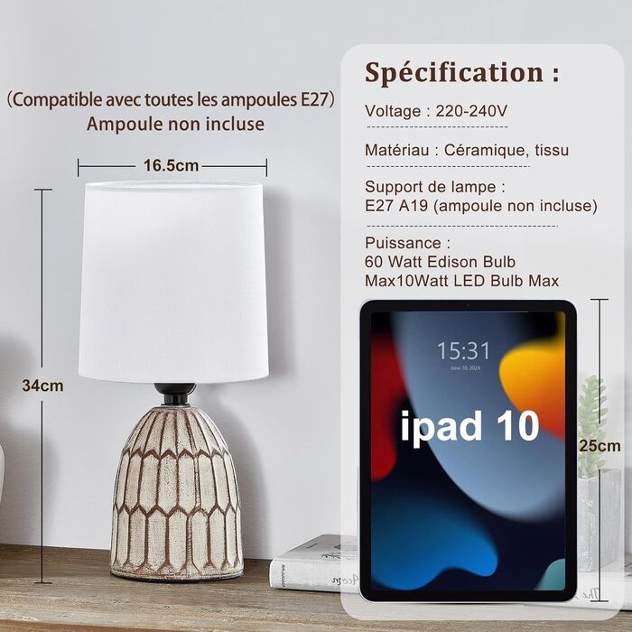 Настільна лампа GyroVu з ротангу, 2 шт. в наборі, бохо-стиль, патрон E27, для спальні, вітальні, читання